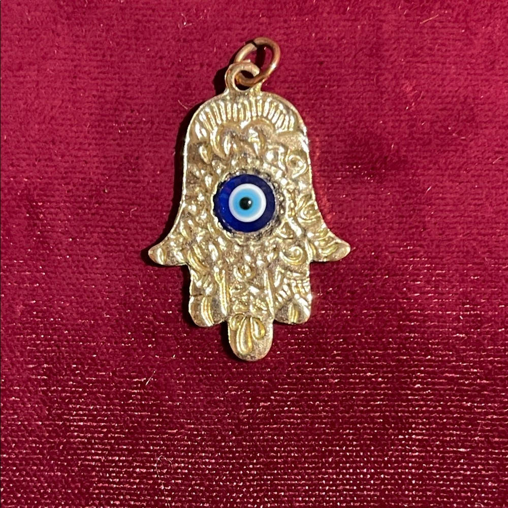 Gold Hamsa Hand Charm Pendant with Filigree Detail